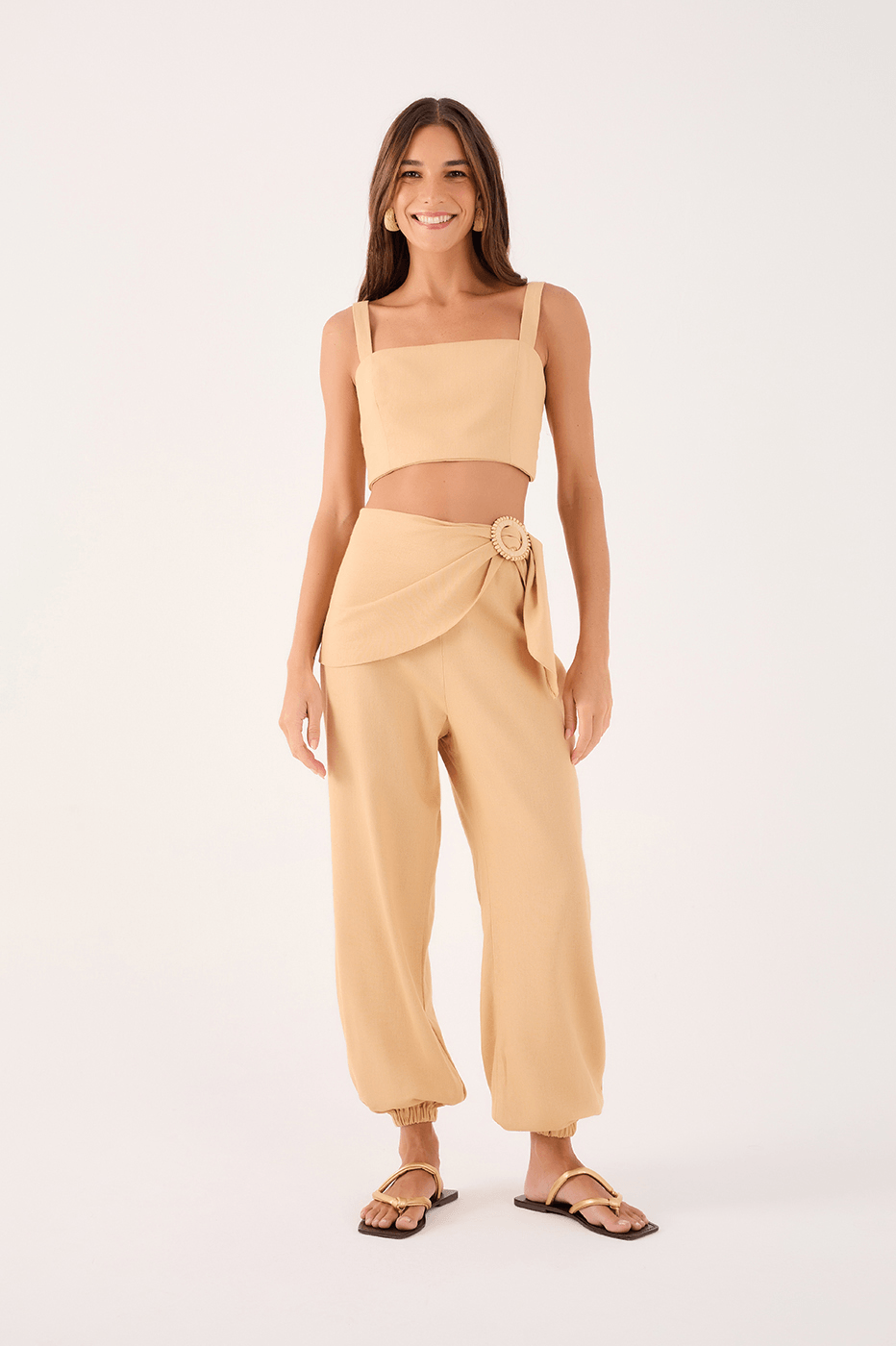 Linen pants with buckle
