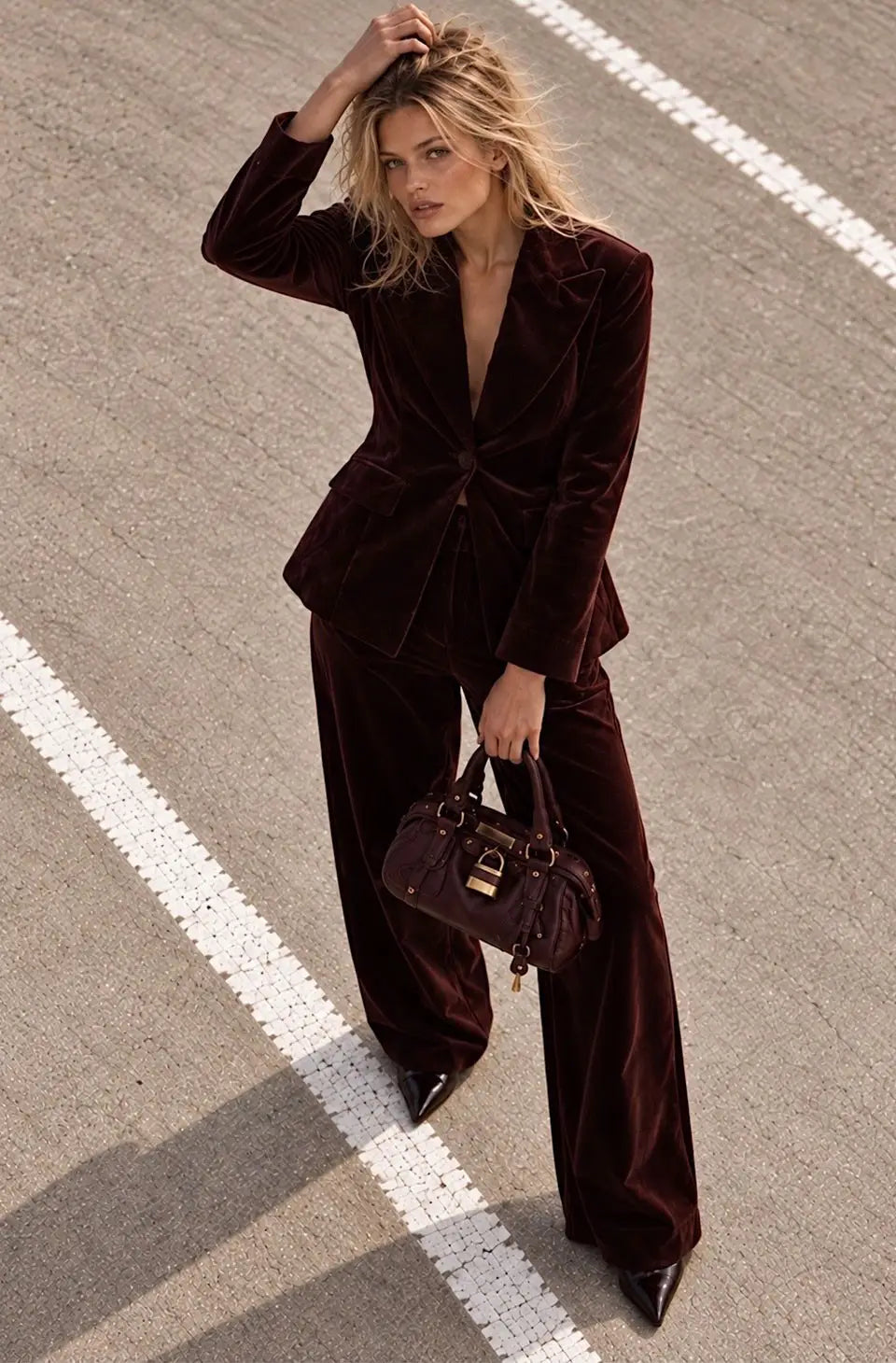 CHOCOLATE BROWN VELVET BLAZER & PANTS