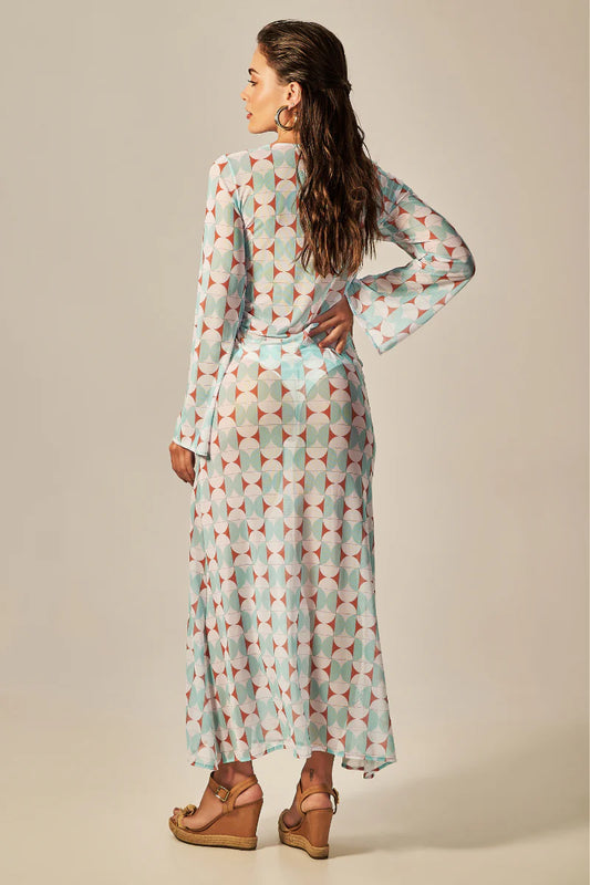 LONG SIXTY DRESS GREEN RETRO PRINT