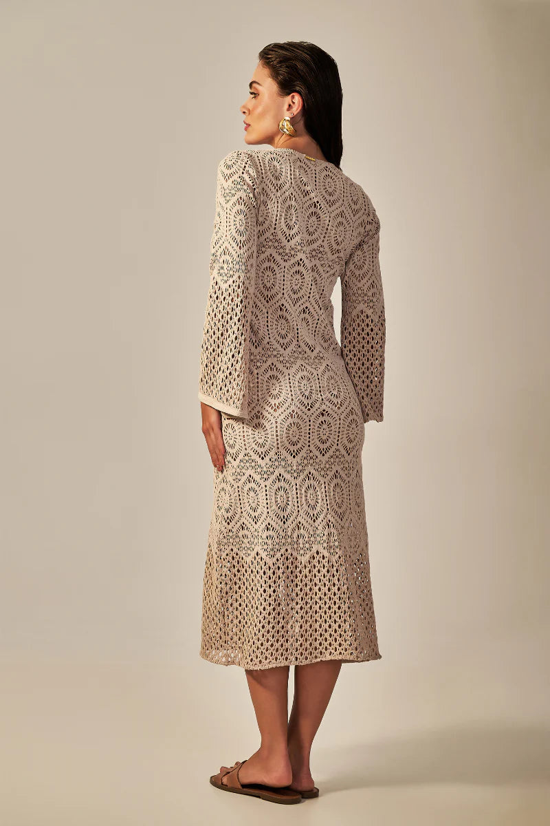 LONG SIXTY DRESS NUDE LACE