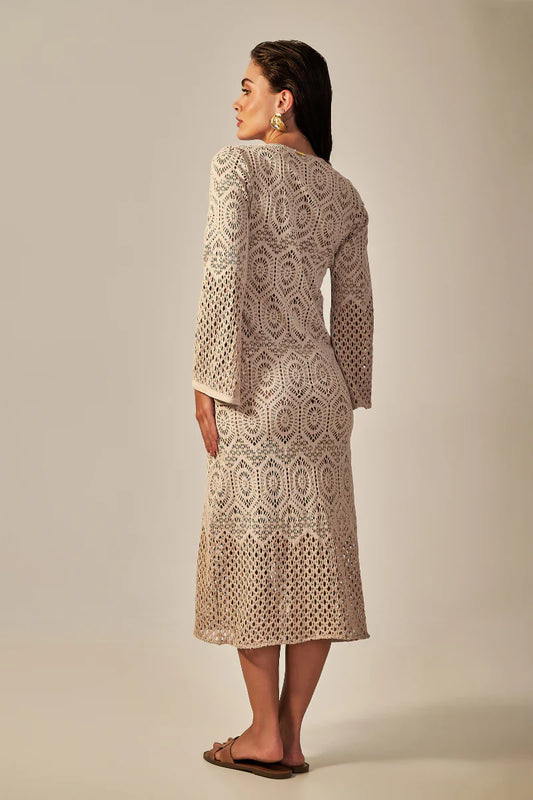 LONG SIXTY DRESS NUDE LACE