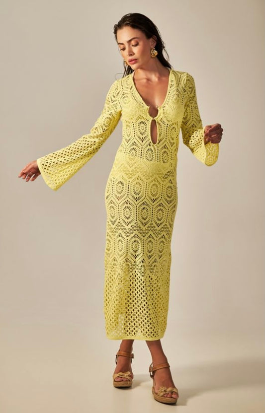 LONG SIXTY DRESS YELLOW LACE