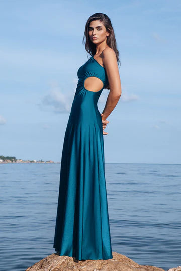 Teal one shoulder dress